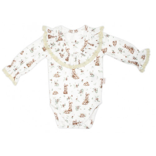 Body dlhý rukáv s čipkovým volánikom, Bunny, Nicol, krémové, veľ. 80