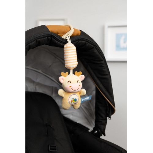 Závesná hračka s klipom a zvončekom Sensillo, Kravička, smotanová/ružová