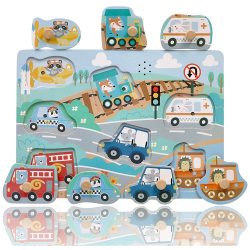 Drevená aktívna vkladačka so zvukmi, Dopravné prostriedky, prírodné