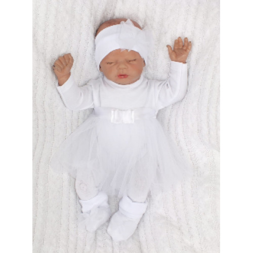 Z & Z 5-dielna súpravička sukničkobody, pančuchy, čiapka,čelenka, topánki - biela, veł. 86