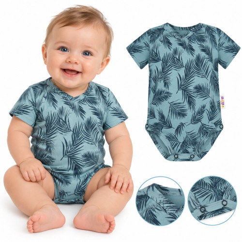 Baby Nellys Bavlnené body krátky rukáv, Palmy - zelené, vel. 80
