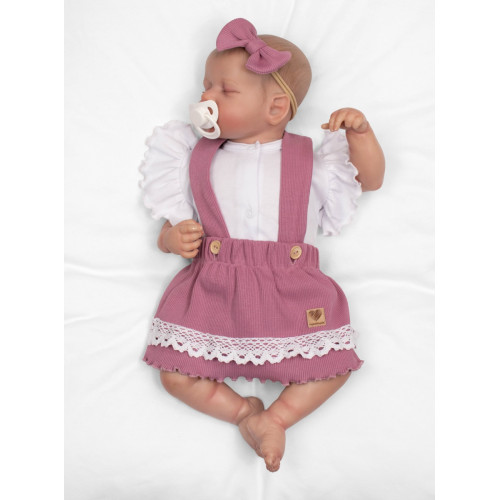 3D súprava LADY, bavlna, body kr. rukáv, suknička s láclom, čelenka, orgovánová/biela