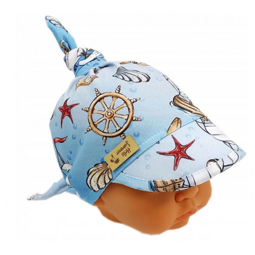 Detská bavlnená šatka so šiltom na zaväzovanie, Premium Baby Nellys, kormidlo