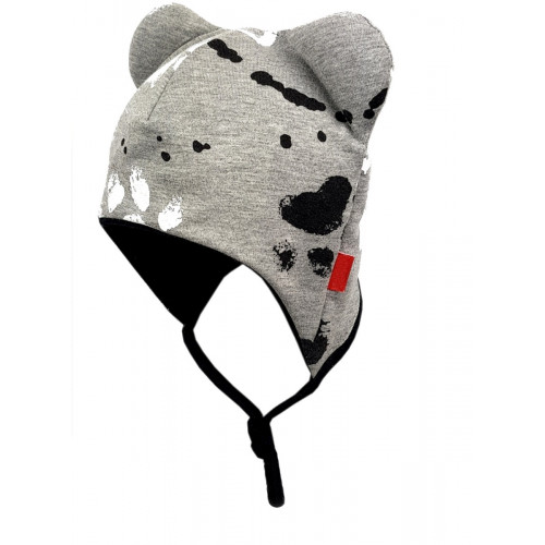 Dvojvrstvová čiapka na zaväzovanie s uškami + šatka Bexa - Labky, sivá