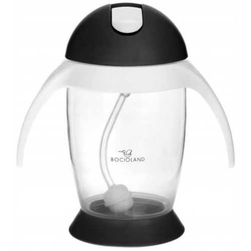 Fľaša so slamkou a závažím Pingwin - čierna, 300 ml