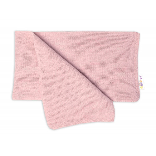 Zimní čepice na zavazování s bambulky + šál, Baby Nellys - púdrovo ružová