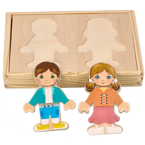 Drevená magnetická skladačka v obliekaní - Holka a chlapec