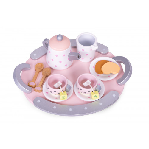 Detská drevená čajová súprava s šálkami a kanvičkou, 15 dielov