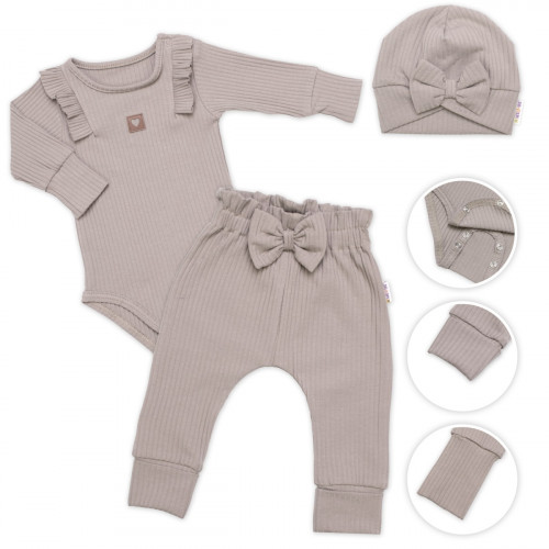 Rebrovaná rastúca súprava 3D, Baby Girl - taupe, veľ. 68/74