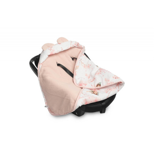 Zavinovačka 2v1 do autosedačky, kočíka, mušelín, bavlna - Víla Ema, ružová, biela