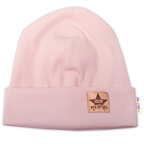Baby Nellys Rebrovaná dvojvrstvová čiapka s lemom - púdrová