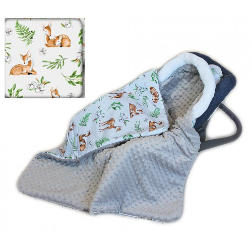 Baby Nellys Bavlnená obojstranná dečka 3v1 s minky a kožušinkou, 90x90 cm, srnky