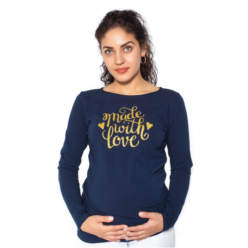Be MaaMaa Tehotenské  tričko dlhý rukáv In Love - tm. modrá - XL