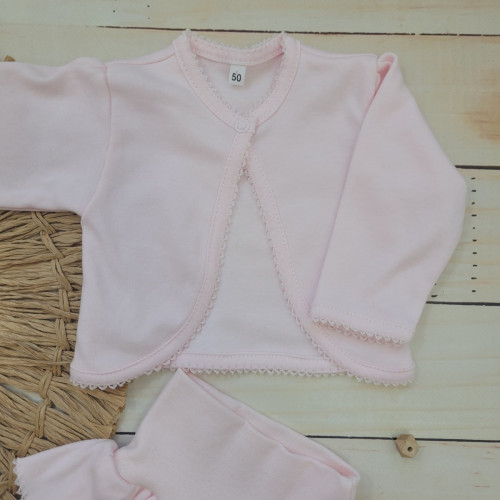 4-dielna bavlnená sada pre bábätko do pôrodnice, sv. ružová, veľ. 56