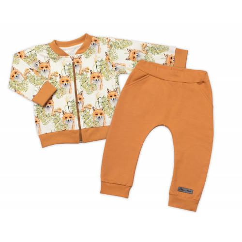 Štýlová bavlnená tepláková súprava G-baby,  Líšky - horčicová, veľ. 92