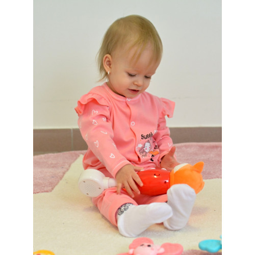 Baby Nellys Bavlnený dojčenský overal bez šľapiek Sweet Girl, losos, marhuľa, veľ. 74