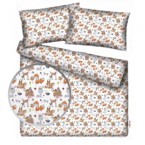 Baby Nellys Bavlněné obliečky - Rozprávkové zvieratká - biela, veľ. 140 x 200/70 x 90