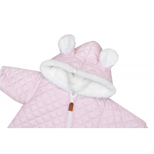 Zimná prešívaná kombinéza s chlpáčkovou podšívkou + rukavičky, Love, ružová, veľ. 74