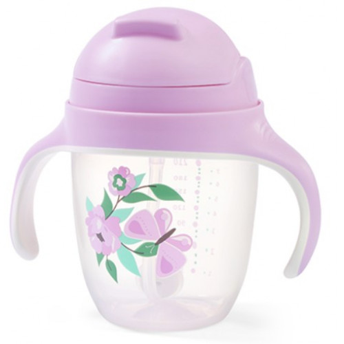 Nekvapkajúci hrnček so zaťaženou slamkou BabyOno, 240 ml, lila