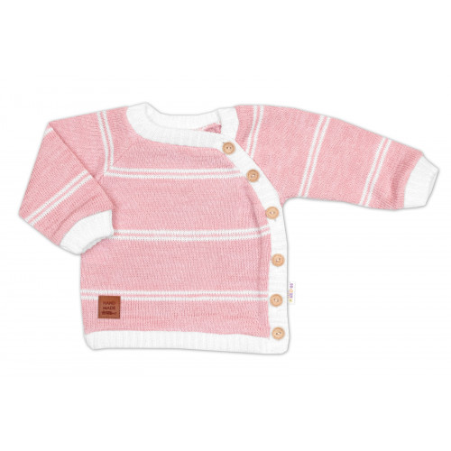 Pletená sada pre bábätko s jemným prúžkom 2D, lux - růžová, biela