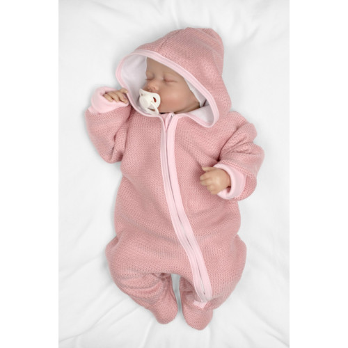 Pletený overal s kapucňou, CUTE - púdrovo růžová
