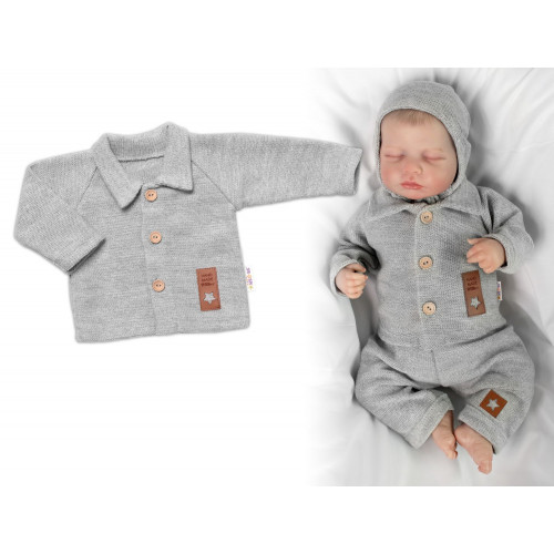 Pletený svetrík s gombíkmi Boy, Baby Nellys, sivý, veľ. 68