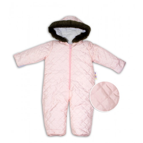 Kombinéza s kapucňou a kožušinkou Baby Nellys ®prošívaná, bez šlapiek, sv. ružová, veľ.98