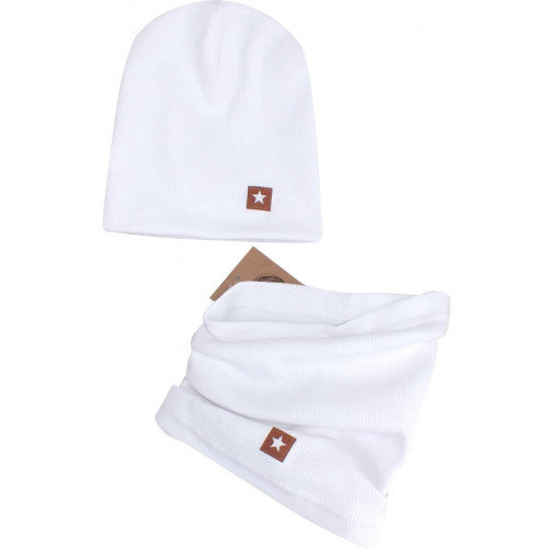 Dvojvrstvová rebrovaná čiapočka + nákrčník, biela, veľ. 68/74