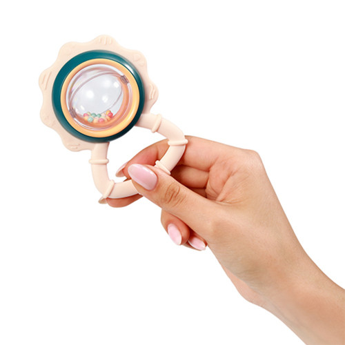 Hrkálka, hryzátko pre bábätko s guličkami, Kytička - pastel