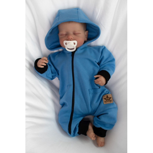 Teplákový overal s vreckom a kapucňou BOY, Baby Nellys, modrý