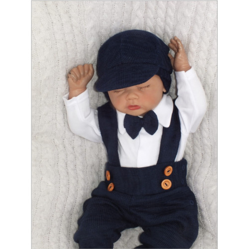 Z&Z 5-dielna pletená sada Boy, body, nohavice, čiapočka motýlik, topánočky, granát, veľ.62