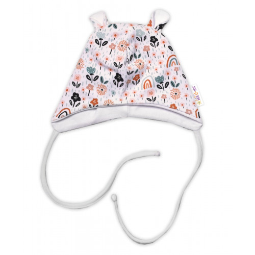 Baby Nellys Dojčenská čiapočka s uškami na zaväzovanie - Palouček, biela, veľ. 68/74