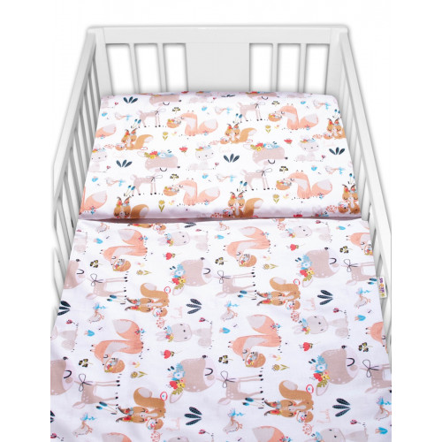 Baby Nellys 3-dielna sada Mantinel s obliečkami - Rozprávkové zvieratká - biela