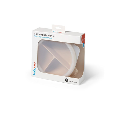 Silikónová miska s prísavkou a viečkom - béžová
