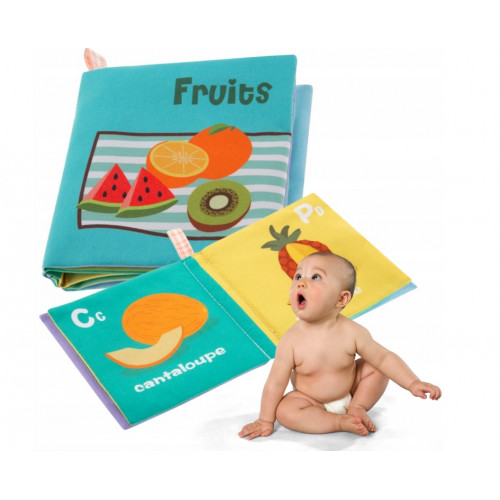 Mäkká, šuštiaca, kontrastná knižka pískacia - Fruits