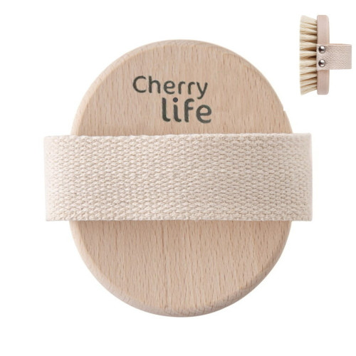 Drevená masážna okrúhla kefa s pevným vlasom Tampico, prírodná