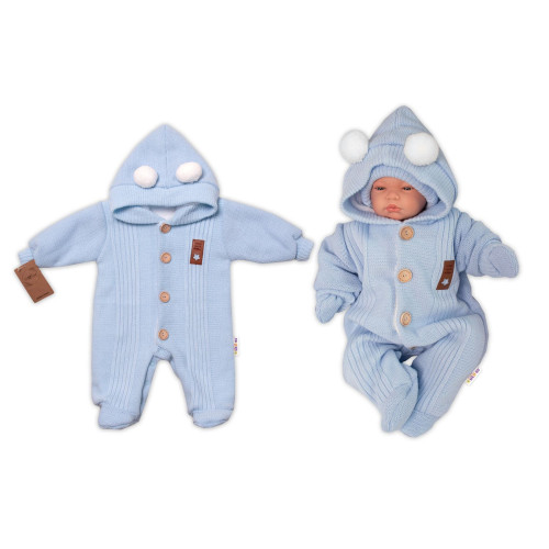 Baby Nellys Pletená kombinéza/overal LUX STAR s kožúškom, dvojvrstvová, sv. modrá