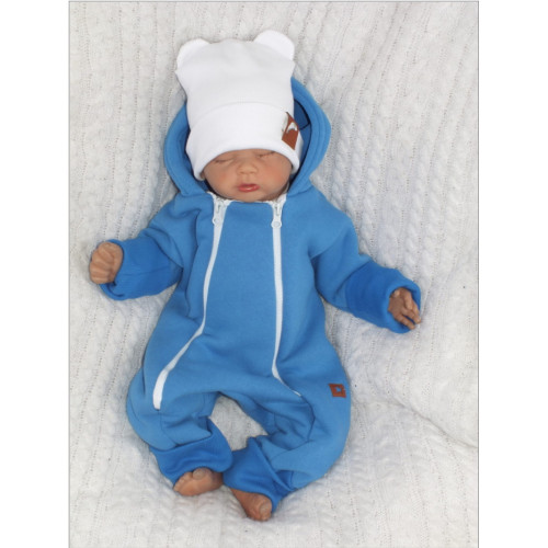 Z&Z Detský teplákový dvojvrstvový rastúci overálok s kapucňou, modrý, veľ. 80