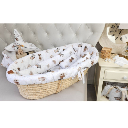 3D sada do koša, kočíka - bavlna, Méďa pilot - biela, béžová