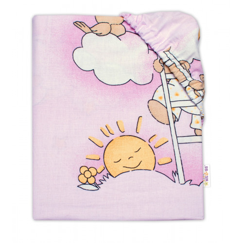 Prestieradlo do postieľky 140x70cm,bavlna Premium, Medvedík na rebríku, ružové