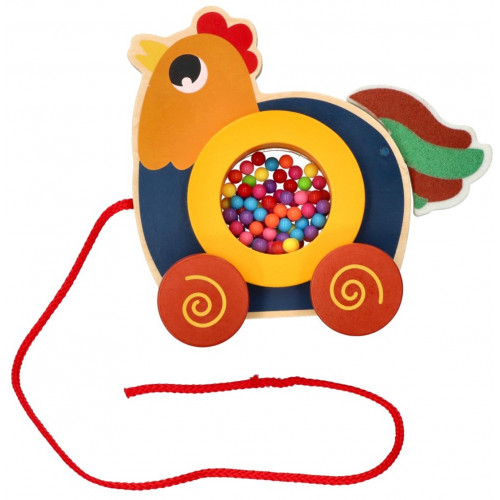 Edukačná drevená ťahacia hračka - Kúhút s farebnými guličkami