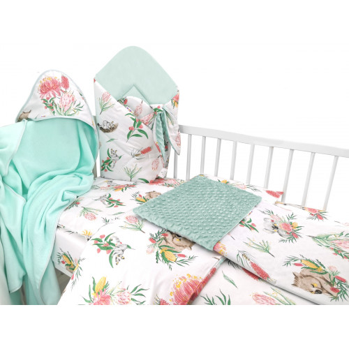 Baby Nellys 6-dielna výhod. súprava pre bábätko s darčekom,135 x 100 Exotika, biela/mátová