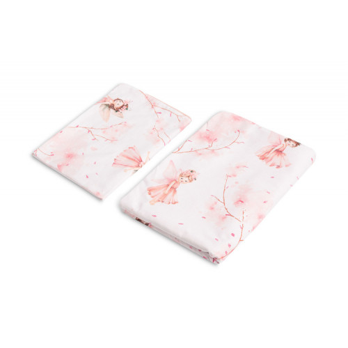 Mušelínové obliečky do postieľky 135x100, Víla Ema, ružová, biela